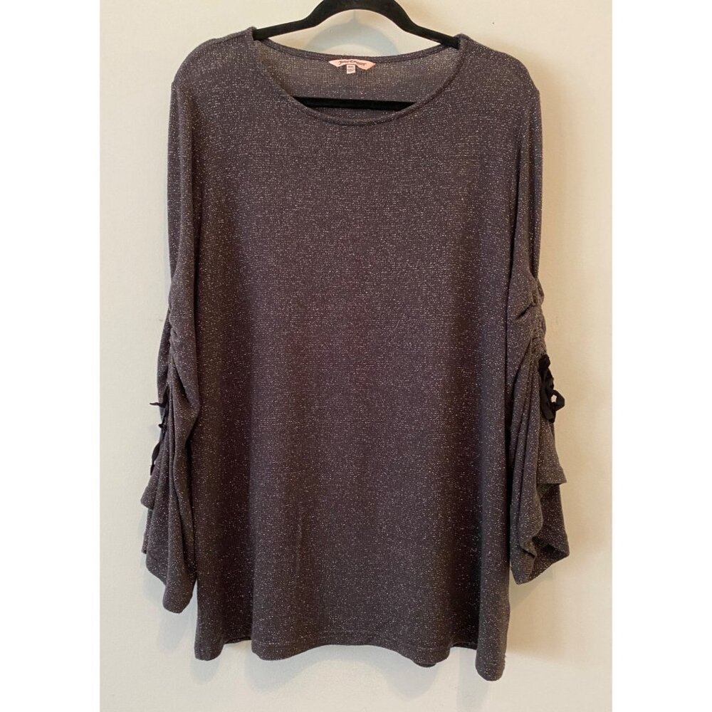 Juicy Couture Dark Gray Sparkly Top Ruched Long Sleeves XXL